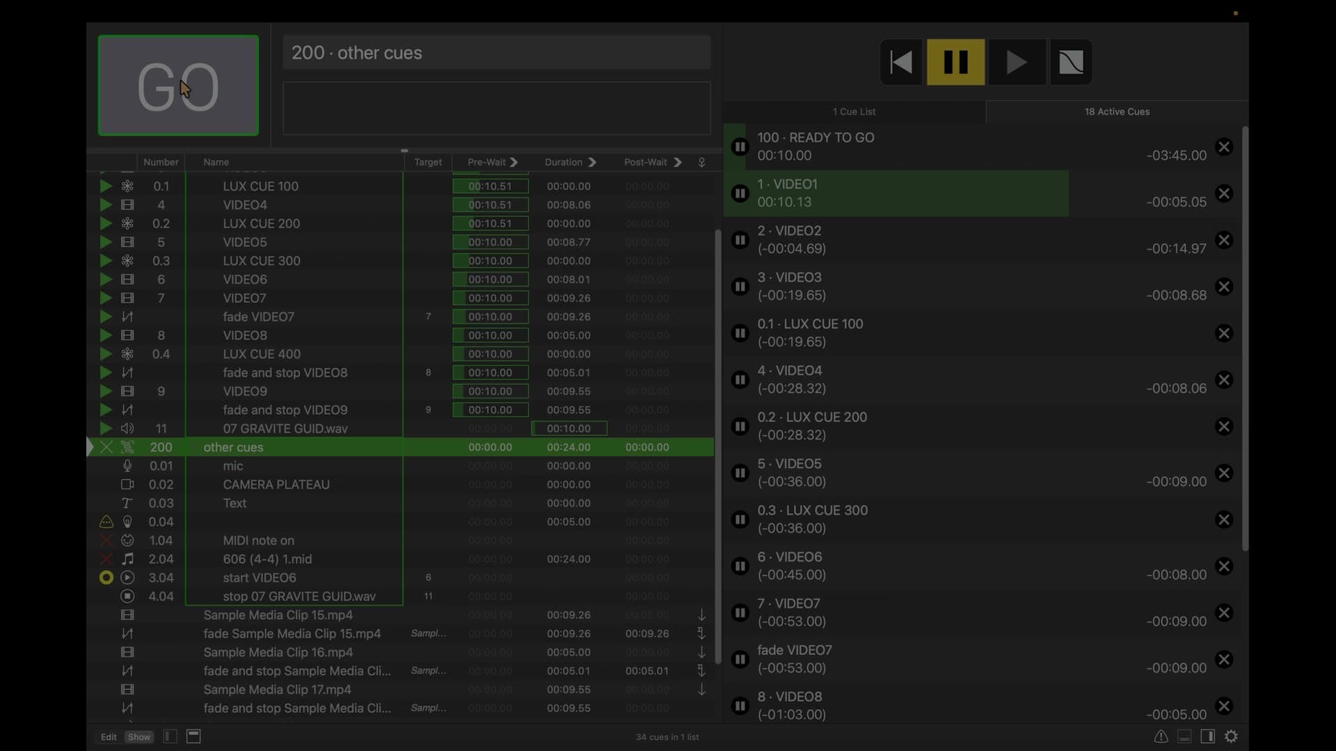 Complete live show workspace in QLab 5